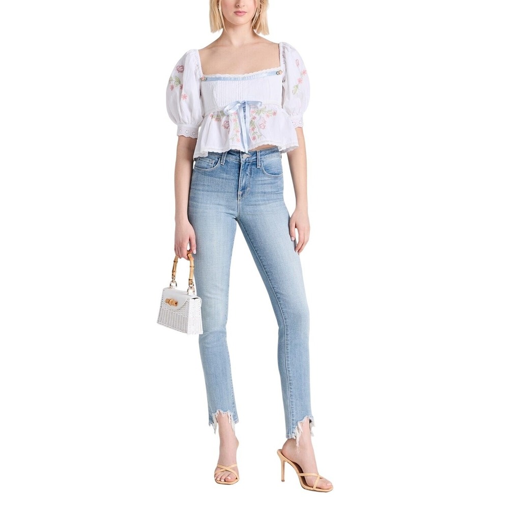 L'Agence Bowen Jeans Size 27 Frayed Hem Skinny Mid Rise Fading Whiskering Light‎